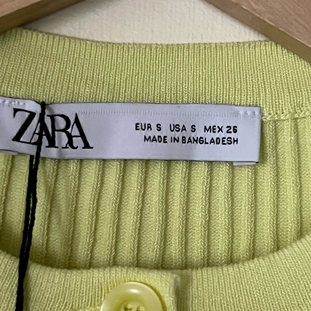 Zara Women Yellow Green Ribbed Knit Dress w/ Crop Button Down Top Cardigan Small - Picture 12 of 17